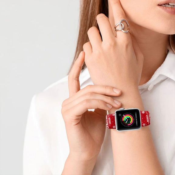 For Apple Watch 42mm / 41mm / 40mm / 38mm Christmas Pattern Reverse Buckle Silicone Watch Band(Weasels)