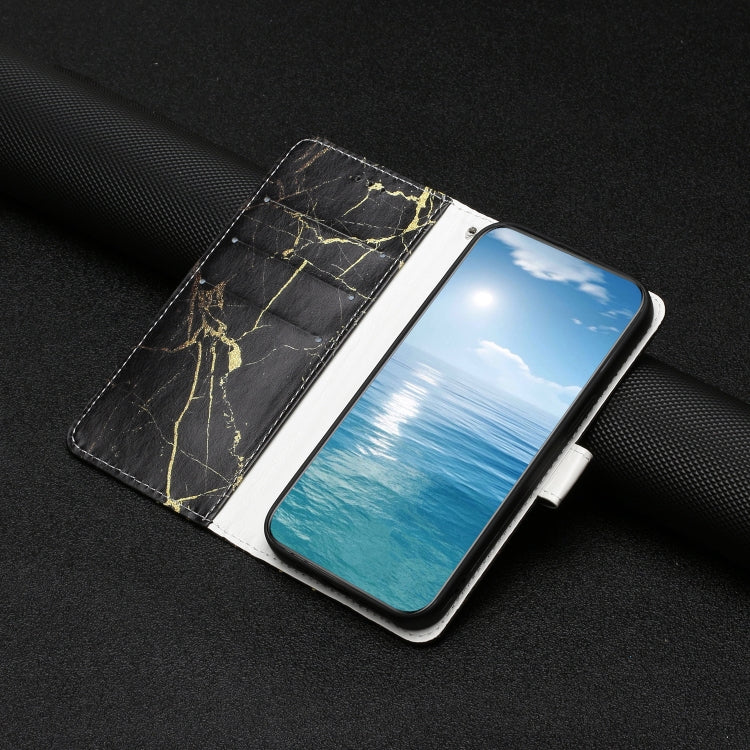 For Samsung Galaxy S25 5G Colored Drawing Marble Pattern Leather Phone Case(Black Gold Marble)