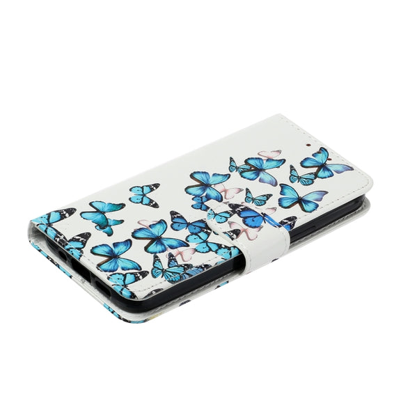 For Samsung Galaxy S25 5G Colored Drawing Marble Pattern Leather Phone Case(Little Blue Butterflies)