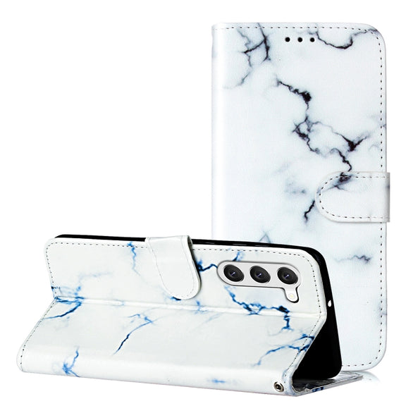 For Samsung Galaxy S25 5G Colored Drawing Marble Pattern Leather Phone Case(White Marble)