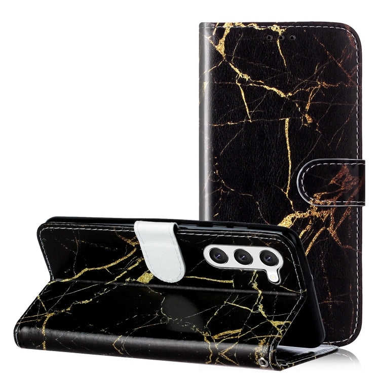 For Samsung Galaxy S25+ 5G Colored Drawing Marble Pattern Leather Phone Case(Black Gold Marble)