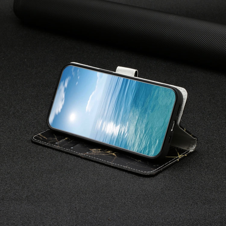 For Samsung Galaxy S25+ 5G Colored Drawing Marble Pattern Leather Phone Case(Black Gold Marble)