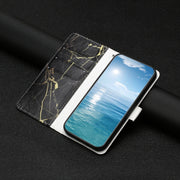 For Samsung Galaxy S25+ 5G Colored Drawing Marble Pattern Leather Phone Case(Black Gold Marble)