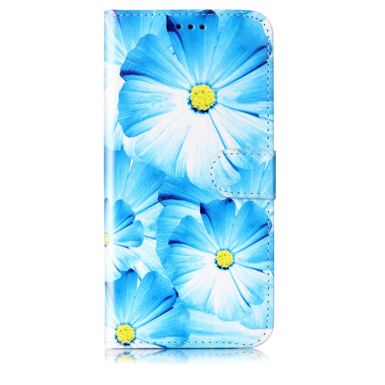 For Samsung Galaxy S25+ 5G Colored Drawing Marble Pattern Leather Phone Case(Blue Flower)