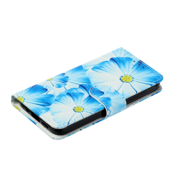 For Samsung Galaxy S25+ 5G Colored Drawing Marble Pattern Leather Phone Case(Blue Flower)