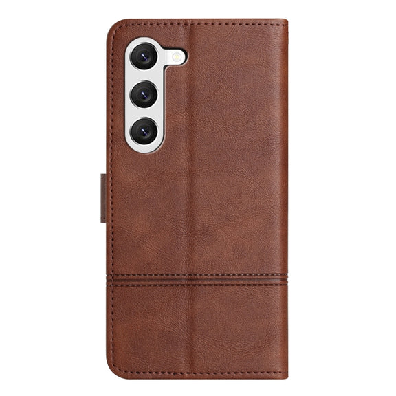 For Samsung Galaxy S25 5G Cowhide Texture Stitching Leather Phone Case(Coffee)