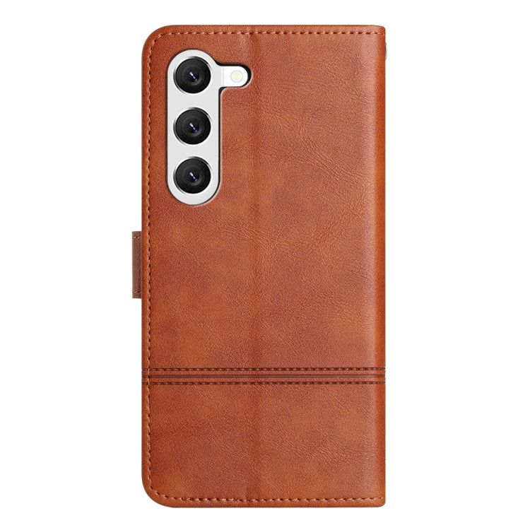For Samsung Galaxy S25 5G Cowhide Texture Stitching Leather Phone Case(Brown)