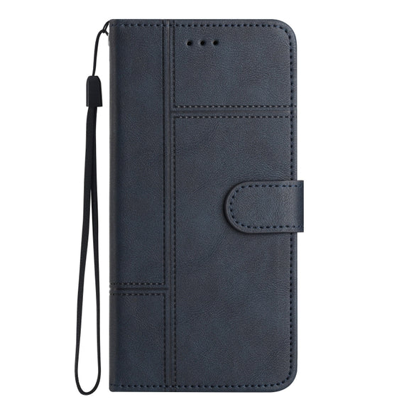 For Samsung Galaxy S25+ 5G Cowhide Texture Stitching Leather Phone Case(Dark Blue)