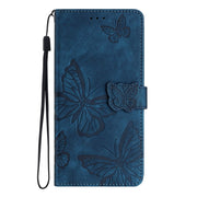 For Samsung Galaxy S25 5G Skin-feel Embossed Butterfly Leather Phone Case(Blue)
