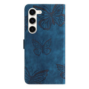 For Samsung Galaxy S25 5G Skin-feel Embossed Butterfly Leather Phone Case(Blue)