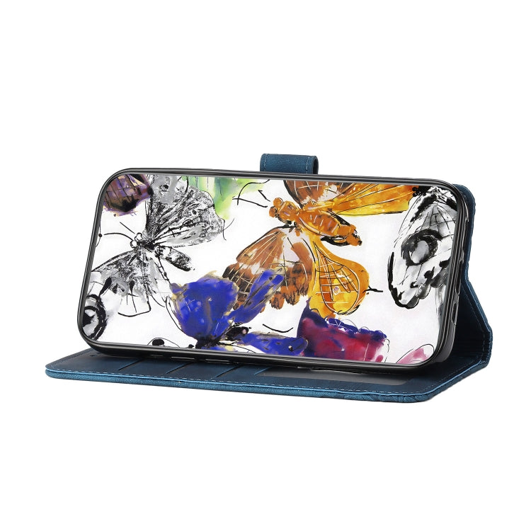 For Samsung Galaxy S25 5G Skin-feel Embossed Butterfly Leather Phone Case(Blue)