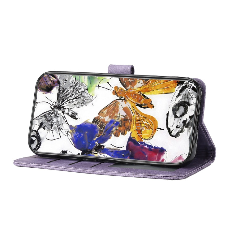 For Samsung Galaxy S25 5G Skin-feel Embossed Butterfly Leather Phone Case(Purple)