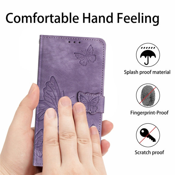 For Samsung Galaxy S25 5G Skin-feel Embossed Butterfly Leather Phone Case(Purple)