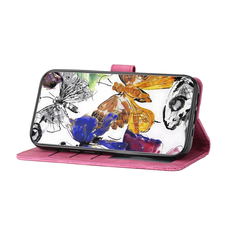 For Samsung Galaxy S25+ 5G Skin-feel Embossed Butterfly Leather Phone Case(Rose Red)