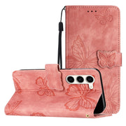 For Samsung Galaxy S25+ 5G Skin-feel Embossed Butterfly Leather Phone Case(Pink)