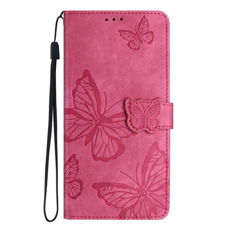 For Samsung Galaxy S25 Ultra 5G Skin-feel Embossed Butterfly Leather Phone Case(Rose Red)