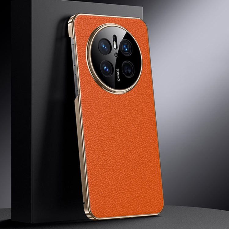 For Huawei Mate 70 Genuine Leather PC Phone Case(Orange)
