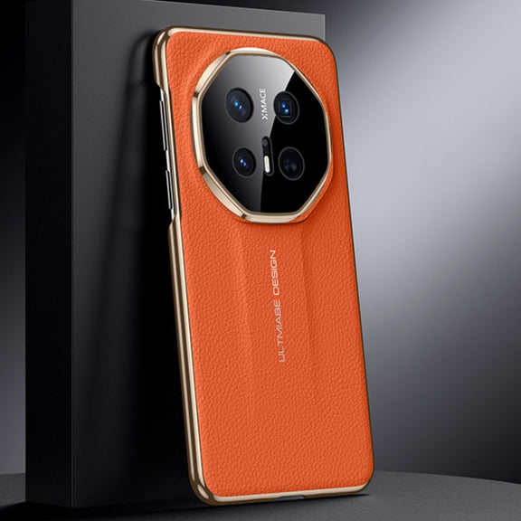 For Huawei Mate 70 RS Ultimate Genuine Leather PC Phone Case(Orange)