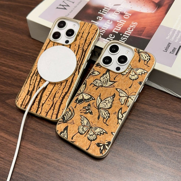 For iPhone 16 Pro Denior A18 WoodenPaint MagSafe Phone Case(Butterflies)