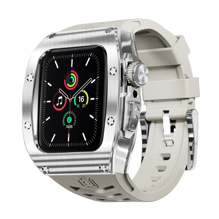 For Apple Watch 44mm / 45mm RedPepper Armor Metal Case Integrated Silicone Watch Band(Sliver White)