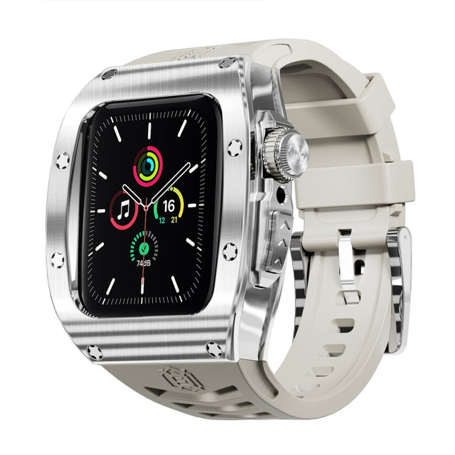 For Apple Watch 44mm / 45mm RedPepper Armor Metal Case Integrated Silicone Watch Band(Sliver White)