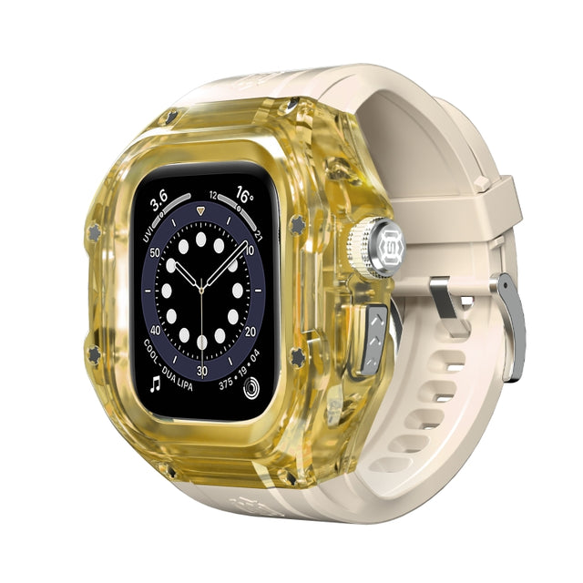 For Apple Watch Ultra 1 / 2 49mm RedPepper Armor Metal Case Integrated Silicone Watch Band(Clear Gold Beige)