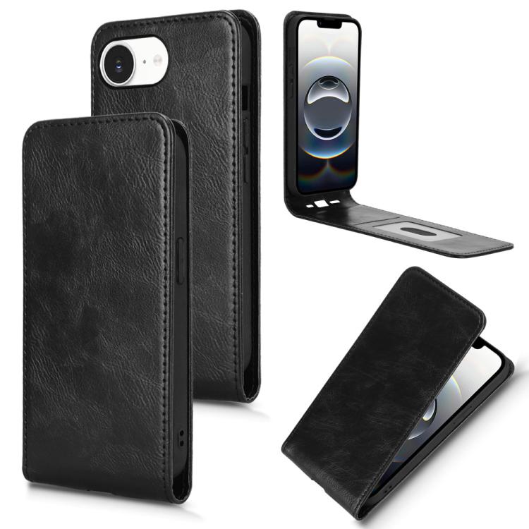For iPhone 16e Magnetic Vertical Flip Leather Phone Case(Black)