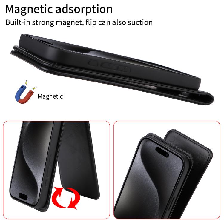 For iPhone 16e Magnetic Vertical Flip Leather Phone Case(Black)