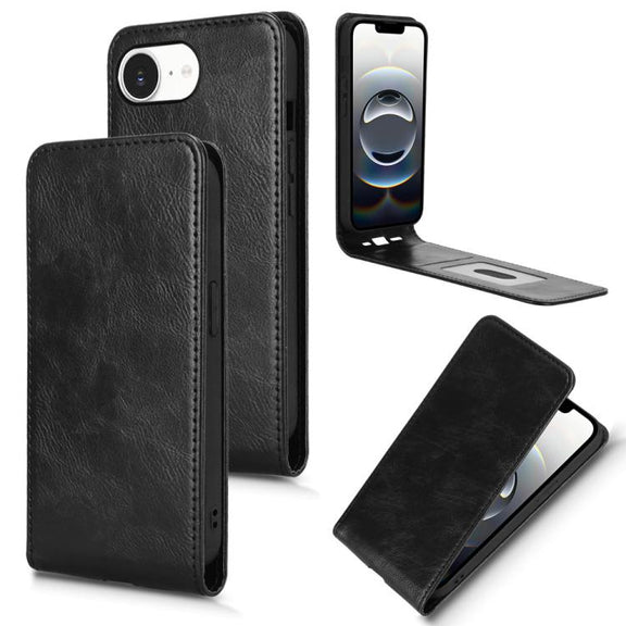 For iPhone 16e Magnetic Vertical Flip Leather Phone Case(Black)