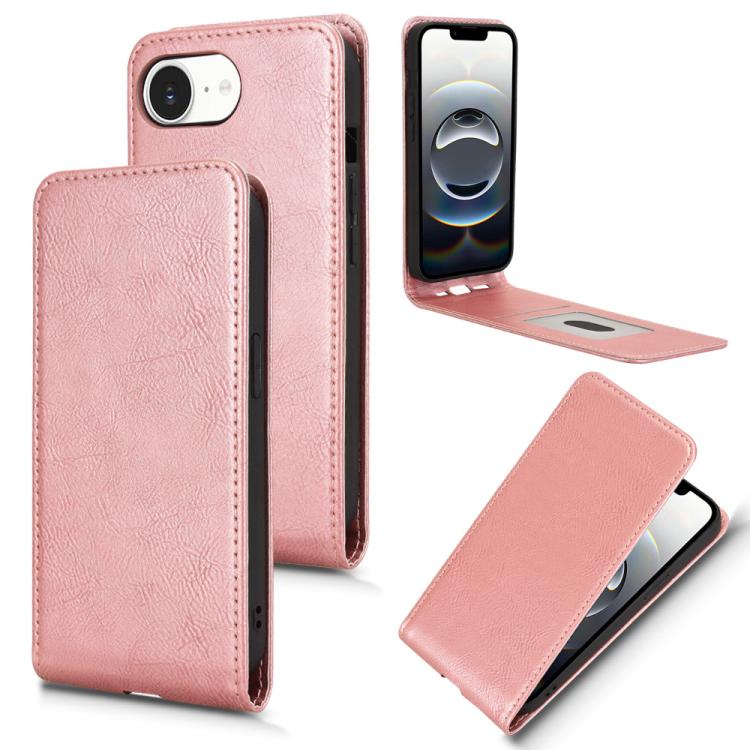 For iPhone 16e Magnetic Vertical Flip Leather Phone Case(Rose Gold)