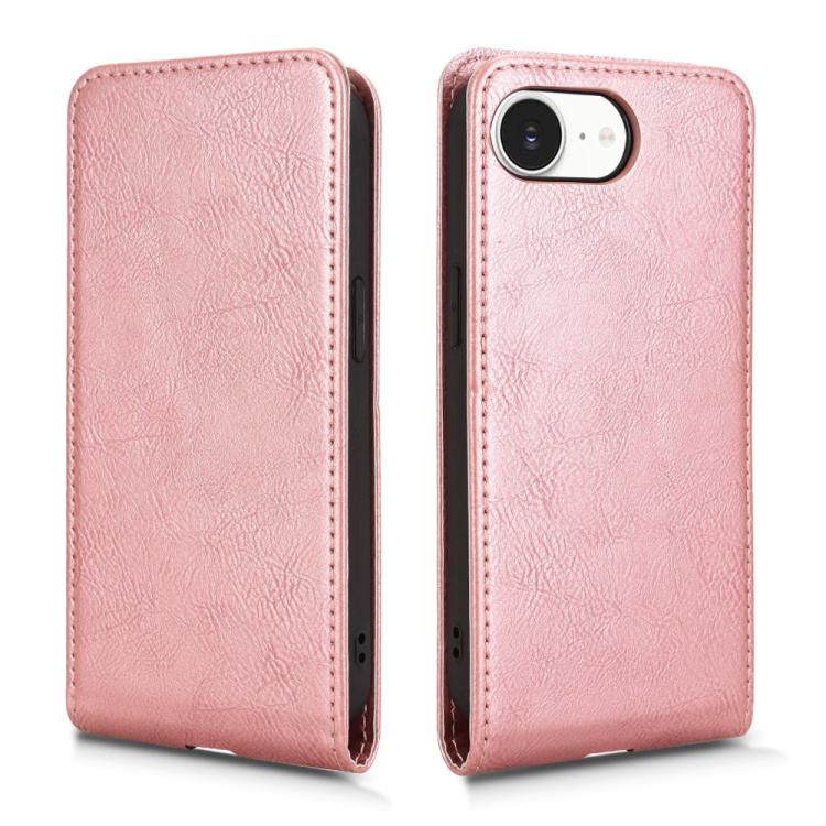 For iPhone 16e Magnetic Vertical Flip Leather Phone Case(Rose Gold)