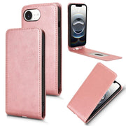 For iPhone 16e Magnetic Vertical Flip Leather Phone Case(Rose Gold)