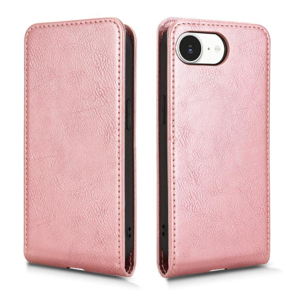 For iPhone 16e Magnetic Vertical Flip Leather Phone Case(Rose Gold)