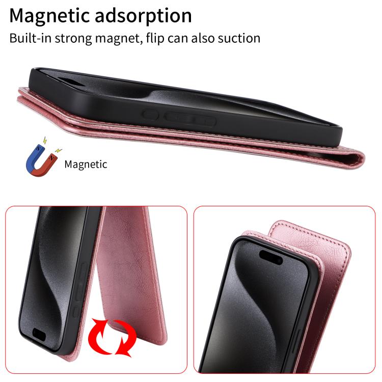 For iPhone 16e Magnetic Vertical Flip Leather Phone Case(Rose Gold)