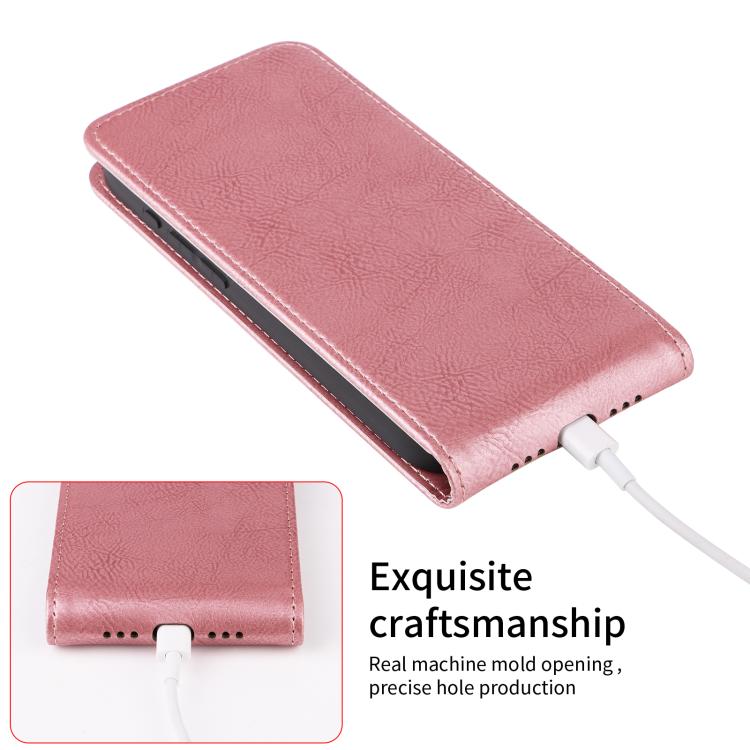 For iPhone 16e Magnetic Vertical Flip Leather Phone Case(Rose Gold)