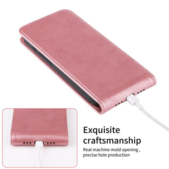 For iPhone 16e Magnetic Vertical Flip Leather Phone Case(Rose Gold)