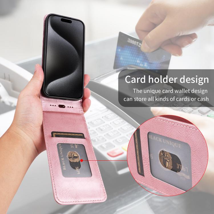 For iPhone 16e Magnetic Vertical Flip Leather Phone Case(Rose Gold)