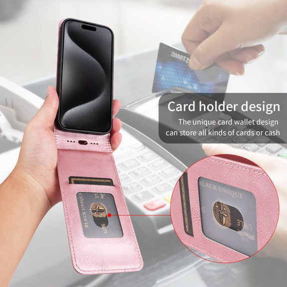 For iPhone 16e Magnetic Vertical Flip Leather Phone Case(Rose Gold)