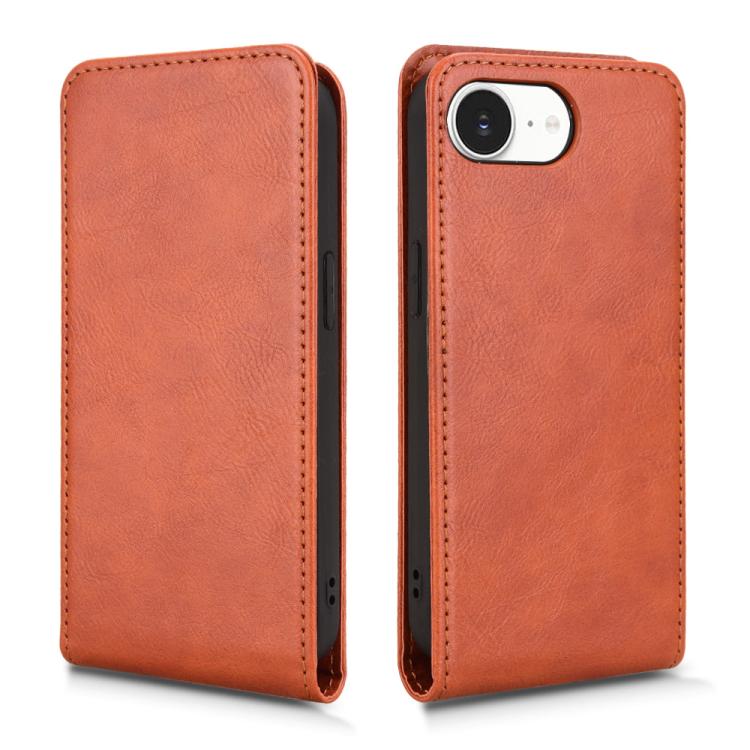 For iPhone 16e Magnetic Vertical Flip Leather Phone Case(Brown)