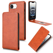 For iPhone 16e Magnetic Vertical Flip Leather Phone Case(Brown)