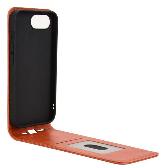 For iPhone 16e Magnetic Vertical Flip Leather Phone Case(Brown)