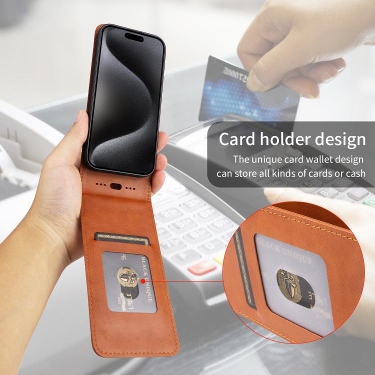 For iPhone 16e Magnetic Vertical Flip Leather Phone Case(Brown)