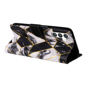 For Samsung Galaxy S25 5G Marble Bronzing Stitching Leather Phone Case(Black)