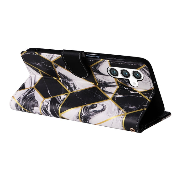 For Samsung Galaxy S25 5G Marble Bronzing Stitching Leather Phone Case(Black)