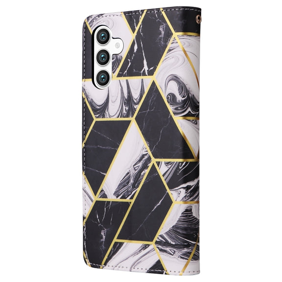 For Samsung Galaxy S25+ 5G Marble Bronzing Stitching Leather Phone Case(Black)