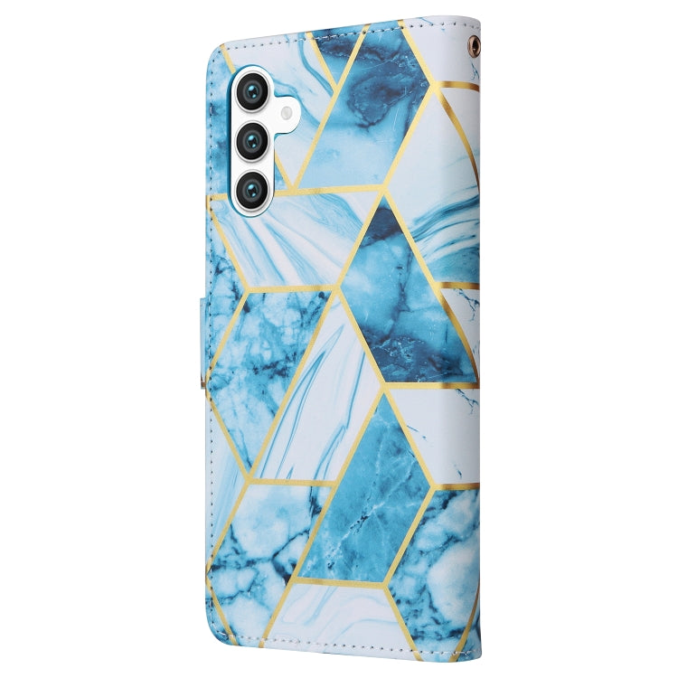 For Samsung Galaxy S25+ 5G Marble Bronzing Stitching Leather Phone Case(Blue)