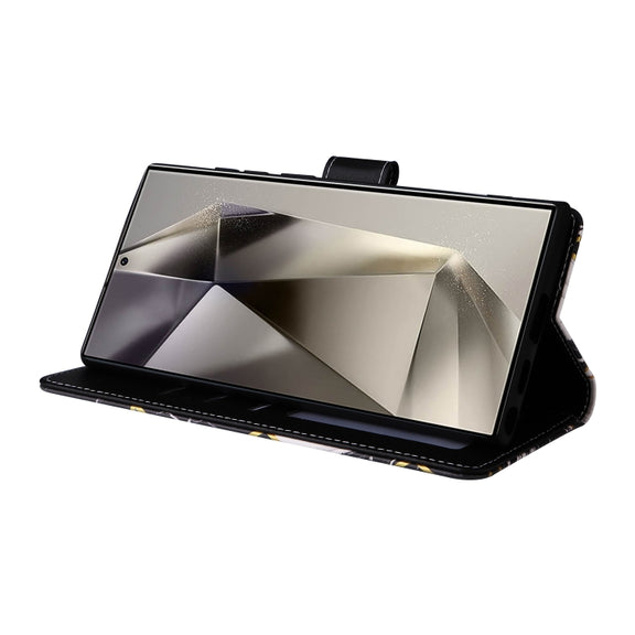 For Samsung Galaxy S25 Ultra 5G Marble Bronzing Stitching Leather Phone Case(Black)
