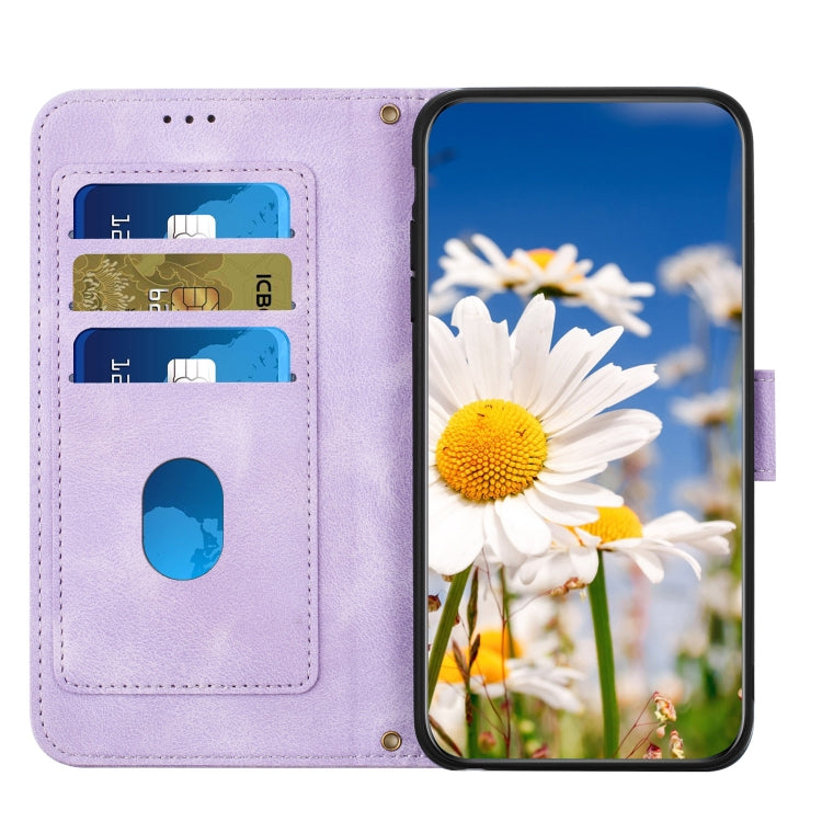 For iPhone 16e Floral Pattern Leather Phone Case with Lanyard(Light Purple)