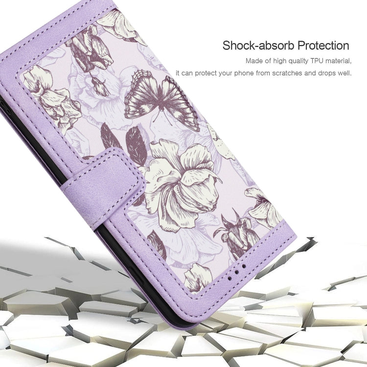 For iPhone 16e Floral Pattern Leather Phone Case with Lanyard(Light Purple)