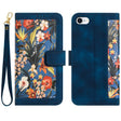 For iPhone 16e Floral Pattern Leather Phone Case with Lanyard(Dark Blue) - iPhone 16e Cases by PMC TechLife | Online Shopping South Africa | PMC TechLife | Buy Now Pay Later Mobicred